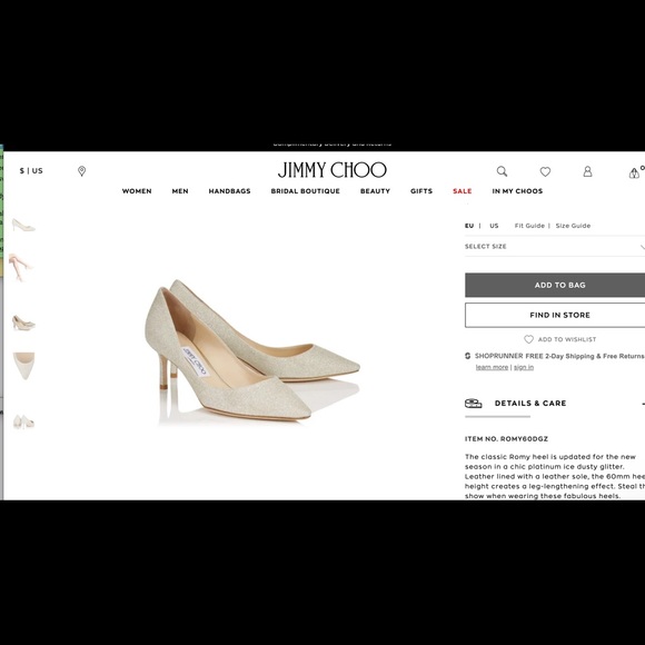 Jimmy choo Romy 60 in platinum ice size 36 1/2 - Picture 1 of 10